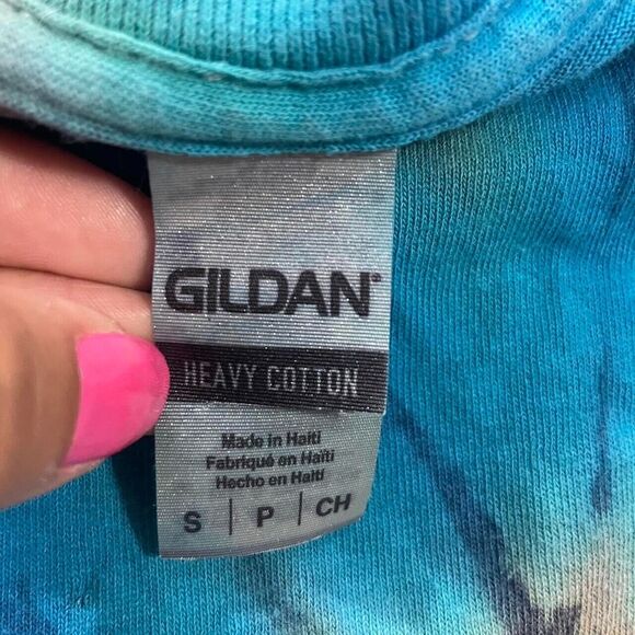 Gildan Streetwear Stitched Blue and brown tie dye graphic tshirt size small - Picture 4 of 5
